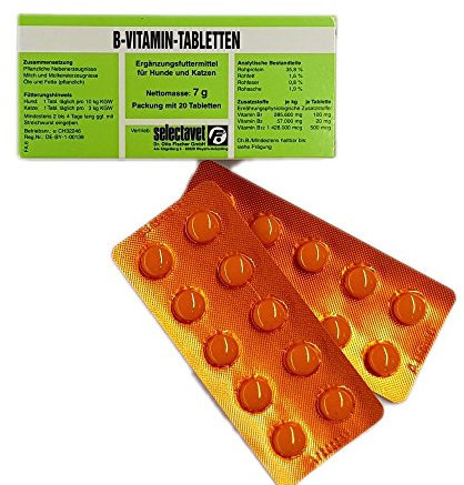 Selectavet B-Vitamin-TABLETTEN | 20 Tabletten | Ergänzungsfuttermittel für Hunde und Katzen | B-Vitamine für Mangelsituationen wie Hungerzustände und Verdauungsstörungen