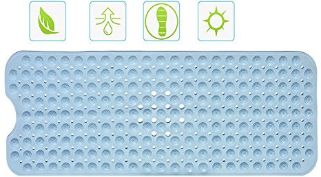 Ommda Badewanneneinlage mit Saugnäpfen Duschvorleger rutschfeste Antibacterial Duschmatte TPR Waschbar 40x100cm 0.7cm Hellblau Massage