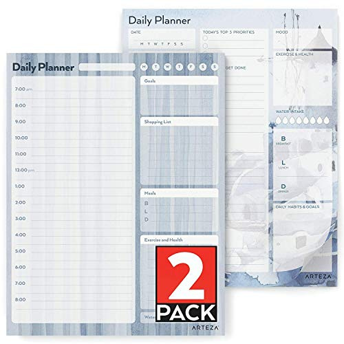 Arteza bloc de planning journalier (8.5x11 pouces, 80 Feuilles, 100 g/m²) 2 Pack : un agenda quotidien pour les priorités, les repas, les tâches, les rendez-vous, les exercices, les rappels