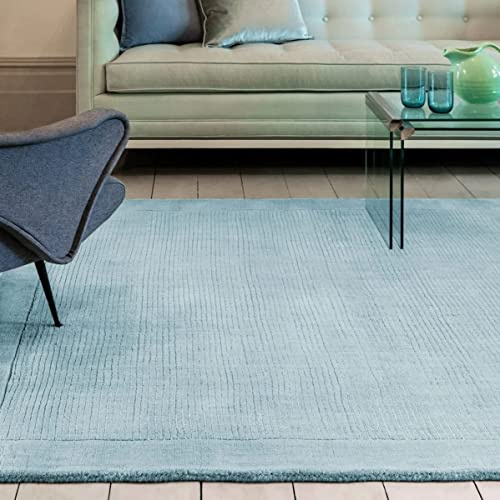 Lord of Rugs Hand Woven Wool Rug for Living Room, Bedroom or Hallway Plain Striped Design with Border Soft Rug Duck Egg, Medium 120 x 170 cm (4'x5'6)