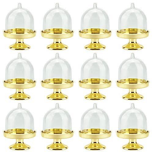 CODIRATO 12 Stück Tortenständer mit Deckel Kunststoff Kuchenglocke Käseglocke Kleine Kuchenständer mit Haube Transparente Muffinglocke für Hochzeit, Party, Tischdeko