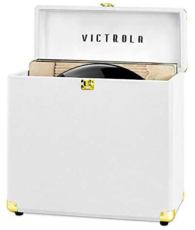 Victrola Vintage Vinyl Record Storage and Carrying Case, Fits All Standard Records - 33 1/3, 45 and 78 RPM, Holds 30 Albums, Perfect for Your Treasured Record Collection, White, 1SFA (VSC-20-WHT)
