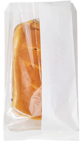Restaurantware Bag Tek 6 x 2.75 x 11.5 Paper Bags For Snacks 100 Large Paper Bread Bags - Disposable With Side Window Paper White Snack Bags For Popcorn Cookies Fries And More