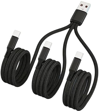Multi-use 3-i-1 typ C laddning USB-kablar snabb laddning dataöverföring [120 cm] Varje gren laddkabel – bäst för kontor spel resor bil hem – svart CCC