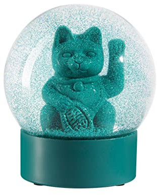 Donkey Products Lucky Cat Green Glitzerkugel Schneekugel in der Farbe Grün aus Glas und Polyresin, 10x11 cm, 330500