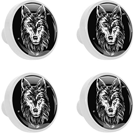 Möbelknopf Schwarzer Wolf Möbelgriffe Kinderzimmer 4 Stück Schubladenknopf Bunte Knauf Schrankgriffe Kristall Türknauf Für Jungen Und Mädchen 3.3x2.5 cm