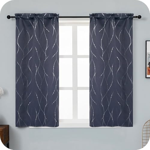 GIRASOLE HOME Coppia Tende Capri Oscuranti Termiche Morbide Motivo Intreccio Argentato 2 Pannelli con Tasca (Grigio, 70x150cm)
