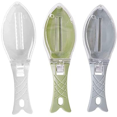 Xhuidz 3 Pcs Ecailleur Poisson,Grattoir à Écailles pour Poisson Durable en Plastique ABS,Éplucheur Peau Poisson avec Couvercle Transparent,pour Maison,Cuisine,Restaurant 20 x 13 x 3.1 cm