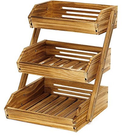 CALM COZY Obstkorb aus Holz 3 Etagen, Gemüsekorb Obst Etagere, Aufbewahrung Halter für Obst, Kuchen, Süßigkeiten