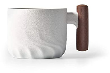 BlogBlog Lot de 2 tasses à expresso en porcelaine demitasse de 85 ml, blanches, mates, thème japonais, poignée en bois, céramique, réutilisables, sans plomb et sans BPA, occasion formelle, boissons