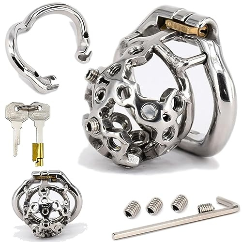 ScreaAss Kleiner Metall Peniskäfig Keuschheitsgürtel Herren CBT Schmerz Chastity Cage Mit Abnehmbarer CBT-Spikes Und Verstellbarer Penisring SM Extrem Penis Lock Sexspielzeug Für Männer,Silber,41mm