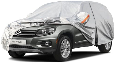 Kayme Bâche Voiture Étanche Respirante Compatible avec Volkswagen Tiguan (2007-2025), 6 Couches Housse de Protection Voiture Extérieur, Contre Pluie Soleil Poussière avec Zip et Doublure en Coton.