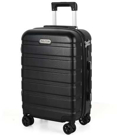 TANTOMI Handgepäck Koffer, Reisekoffer Hartschalenkoffer, Koffer & Trolley Handgepäck mit Passwortsperre, Hartschale Suitcase mit 4 Rollen(Schwarz)