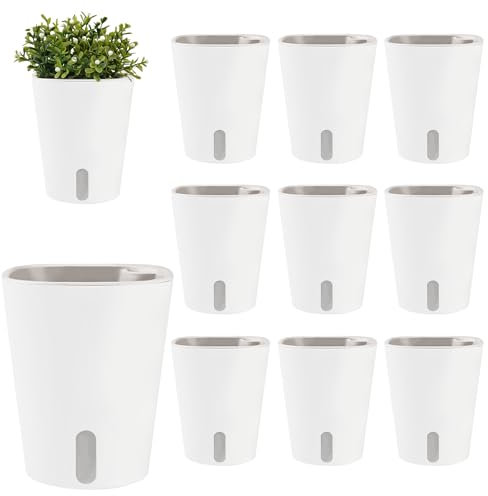TOATELU 7,5 cm Selbstwässernder Blumentopf: 10er Set Kräutertopf Plastik mit Selbstbewässerung und Wasserspeicher, Küchenkräuter Blumentopf mit Bewässerungssystem für Küche, Balkon, Schlafzimmer