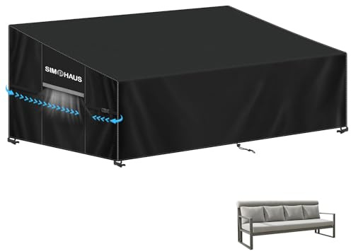 SIMPHAUS Överdrag för trädgårdsmöbler, 4-sitsig lounge, möbler, utomhusskydd för pallmöbler, rottingsoffa, vattentätt skydd för loungesoffa, UV-resistent, vindtätt 420D oxfordtyg 265 x 85 x 81/61 cm