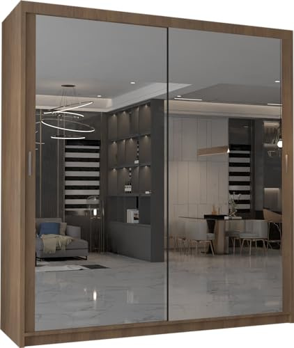 MN Furniture EDINBURGH MIRROR SLIDING DOOR WARDROBE WITH SHELVES AND HANGING RAILS EXTRA SPACE WITH CLOSET CHRONICLES (Walnut, 100cm)