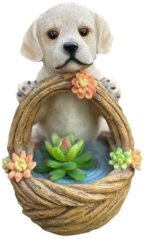 POCHY Garten Figur, Realistische Hunde Skulpturen, Kunstharz Tiermodelle mit Körbchen Dekoration Kreative Geschenke
