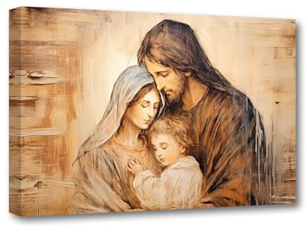CXHOSTENT Katholische Leinwand-Wandkunst Jungfrau Maria und Jesus und Mädchen Bild Druck Christliches Spirituelles Poster Dekor Rahmen (Jesus - 2, 30.00 x 45.00 cms)