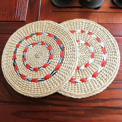 CEMELI 23cm Round Woven Placemats, Natural Water Hyacinth Placemats, Straw Braided Rattan Placemats, Non-Slip, Heat Resistant, Hand Woven Chargers for Dining Table