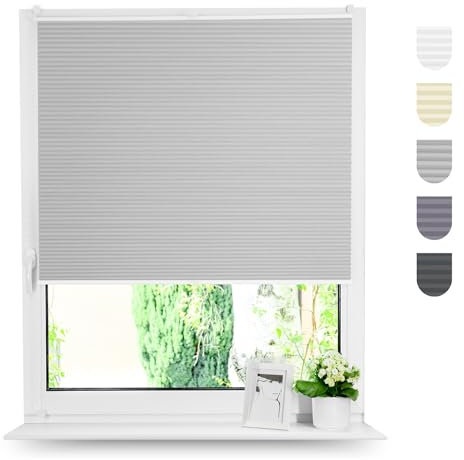 Tom'Shop Wabenplissee nach maß, Wabenplissee Klemmfix ohne Bohren Sonnenschutz Plisseerollo Jalousie Blickdicht für Fenster & Tür Wabenfalten in Spitzenqualität 5 Farben zur Auswahl (Höhe 50-149cm)