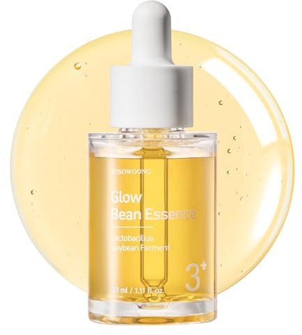 TOSOWOONG Glow Bean 3% Essens för Glass Skin, Fukt, Hudbarriär, Lyster | 3% (31 025 ppm) Sojabönsferment, Exfolierande, Ansiktskräm, Ansiktsserum, Dewy Finish, Koreansk Hudvård, 33 ml
