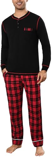 Litherday Pyjama Homme Hiver Ensemble de Pyjama Coton à Carreaux | Vêtements De Nuit Automne à Manches Longues Haut et Pantalon Pyjama Sets