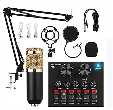 AKALNNB Sound Card Kit Professional Condenser Microphone Kit with V8 Sound Card Set for Live Streaming Mic Home Karaoke Studio Studio Setup for Recording Music