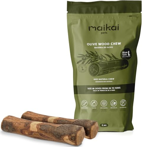 MAIKAI Olivträ för hund - oförstörbart hundspel - naturligt tuggmedel - ben - Leksakspinnar - Minska tandsten och ångest - Tandvård - Present (L (Förpackning med 2))