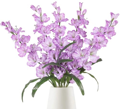 IPOPU Lila konstgjorda gladiolusblommor 5 st lavendelblommor konstgjord gladiolus 83 cm lång stjälk konstgjorda blommor för hög vas bröllop hem fest bord blomarrangemang (ljuslila)