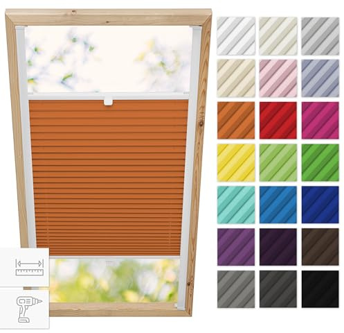 Estika Dachfenster-Plissee mit Bohren für Fakro-Fenster Modell 94/140 – Stofffarbe Orange – Dachfensterrollo, Innenrollo, Fensterplissee