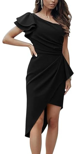 RPAEOY Abito Monospalla Donna Elegante Vestito Asimmetrico con Volant Abiti da Cerimonia Cocktail Vestito Estivi Corto Drappeggiato Vestiti Eleganti da Festa Tubino Aderente