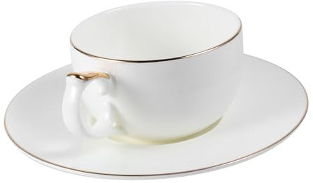 Ciieeo Juego de Tazas Taza de Porcelana Platillo Taza de Café Expreso 101-200 Ml Borde Dorado Taza de Té Recipiente para Bebidas