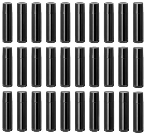 30 Stück Lippenstifthülsen Leer, Schwarz Wiederverwendbar Kunststoff Leer Lippenpflegestift Nachfüllbar mit Kappe für DIY Hausgemachte Lippenbalsams (5g)