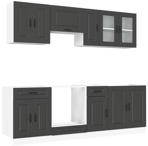 vidaXL 8-TLG. Küchenschrank-Set Kalmar Schwarz Holzwerkstoff