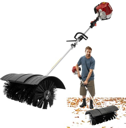 52CC Handheld Leaf Sweeper, 1-Cylinder, 2-Stroke 2.3HP Artificial Grass Brush, Garden Broom with Portable Carrying Strap, Lawn Sweeper for Patios, Driveways, Street, 58cm Brush Head Width