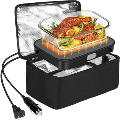 GZKDKZB Four Portable, 12 V/24 V/110-120 V, Chauffe-Plats pour la Maison et Le Bureau, Mini Micro-Ondes Personnel 80 W, boîte à Lunch chauffante électrique pour Voyage, Voiture, Camion, hô