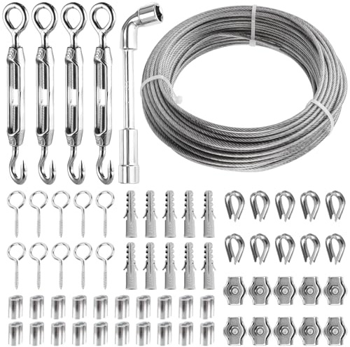 Drahtseil 2mm 30m Stahlseil, 304 Edelstahlseil PVC Stahlseil Ummantelt Kit, Edelstahl Drahtseil Spanndraht, Stahlseil mit ösen, Drahtseil Kauschen für Strings Hanging, Lichtleiter, Wäscheleine