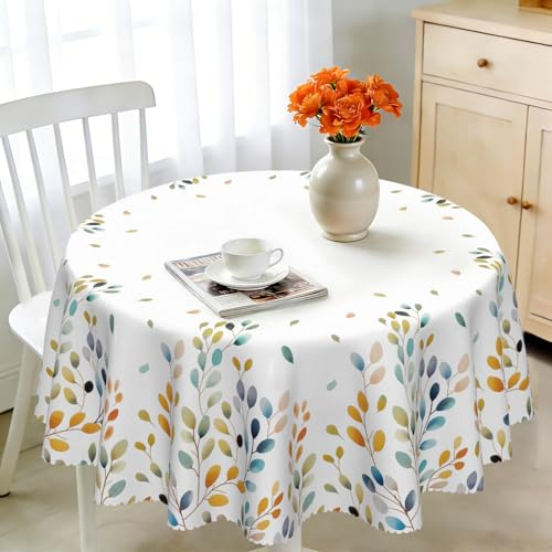 iEvery Tischdecke Rund 150 Abwaschbar, Eukalyptus Tischdecke Floral Gartentischdecke Polyester Outdoor Wetterfest Table Cloth Waterproof für Küche Gartentisch Esstisch Party