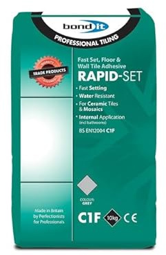 Bond It Rapid Set Tile Adhesive - Fast Setting Cement Based Tile Grout - Walls & Floors - Grey (10KG)