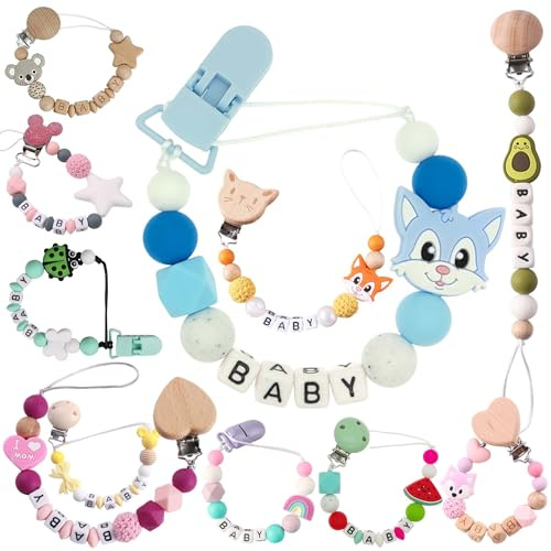 Baby Schnullerkette mit Namen personalisierbar - Verstellbarer Schnullerhalter aus Silikon für Jungen und Mädchen - Einzigartiges Geschenk für Neugeborene