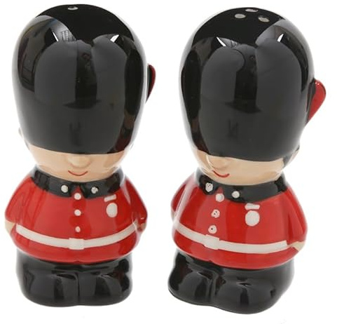 Puckator London Guardsman Ceramic Salt and Pepper Set - Refillable Salt & Pepper Spice Shaker Cruet Sets Pot UK - Black White Pink Kitchen Accessories Set - Dispenser Mill Mills