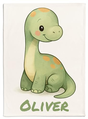 Pictogogo Personalisierte Babydecke mit Namen und Datum - Kuschelige Meilensteindecke aus Minky-Fleece, Ideal als Geburtsgeschenk (Dinosaurier)