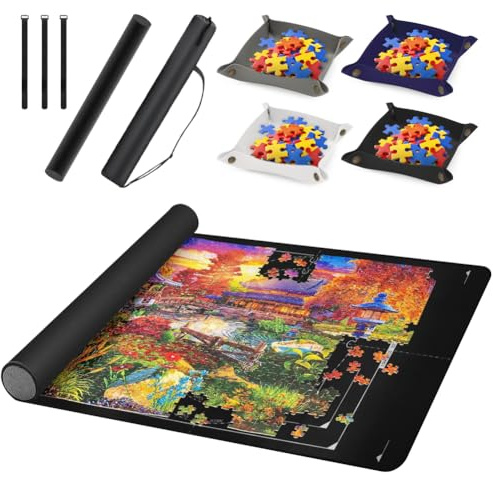 CEWROM Puzzlematte, Puzzelmatten für Puzzle bis 1500, rutschfeste Puzzle Matte mit Sortierfächern, PuzzleMat Roll Aufbewahrung mit Praktisches Puzzle-Zubehör für Erwachsene