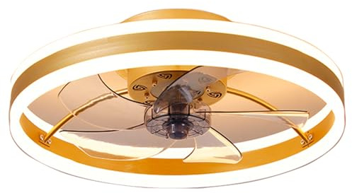 KYYRNY Ceiling Fans with Lights and Remote, 3 Color Dimmable LED, 6-Speed Quiet Reversible DC Motor,Flush Mount Ceiling Fan with Light for Bedroom Kitchen Small Spaces (Gold, 50CM)