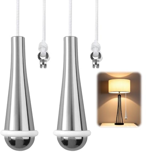 2 Pcs Chrome Teardrop Light Pull Handles with 150 cm Nylon Cords | Replacement Extensions For Bathrooms, Toilets, Blinds, Ceiling Lights And Fans