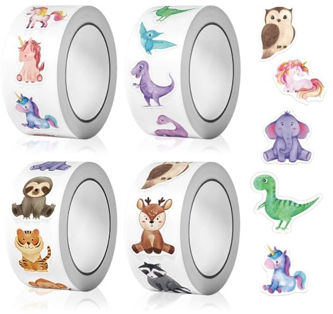 HMCEY 2000 Stück Aufkleber Tiere Rolle,Sticker Tiere Kinder,Lehrer Sticker Grundschule,Belohnungsaufkleber Lustig,Süße Stickers Laptop Aesthetic,Aufkleber Dekoration für Scrapbooking,Umschläge,DIY