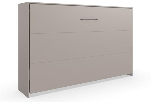 möbelando Schrankbett Bahamas – Platzsparendes Klappbett 120x200 cm, Made in Germany, SAHARAGRAU, für Gäste-, Kinder- & Jugendzimmer
