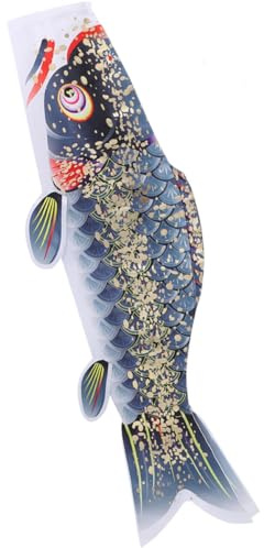 NULYLU Japanischer Windsack aus Satin mit Realistischem Fischmotiv Hängende Gartendekoration für Draußen Schwarz Japanischer Karpfen Stil Haus und Hofdekoration