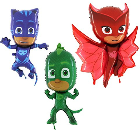 PJ MASKEN Set von 3 Folie Form Charakter Ballons - Catboy, Gekko & Owlette - Kinder Party Supplies
