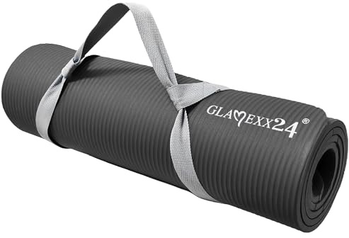 Glamexx24 Gymnastikmatte Fitnessmatte Premium Yogamatte, rutschfest und dick extra Größen, inkl. Tragegurt, Übungsposter, hautfreundlich und phthalatfrei, ideal für Pilates, Gymnastik und Yoga